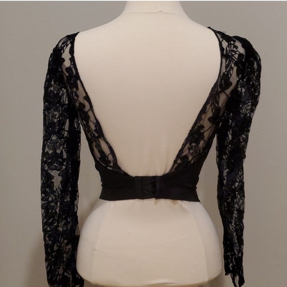 *Rare* Vintage Black Lace Open Back Corset Crop Top - Picture 3 of 15